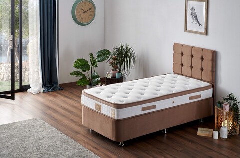 Saltea de pat, Niron, Latte 120x200 cm Single Size Firm Mattress, Coperta: țesătură, Alb/Maro