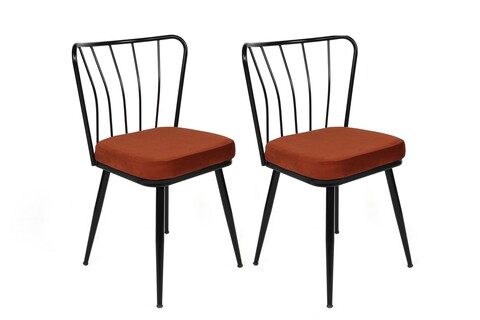 Set scaune 2 piese, Nmobb, Yıldız-945 V2, Metal, Tigla Roșu/Negru