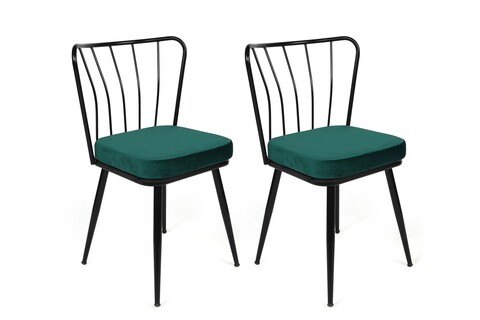 Set scaune 2 piese, Nmobb, Yıldız-951 V2, Metal, Verde/Negru