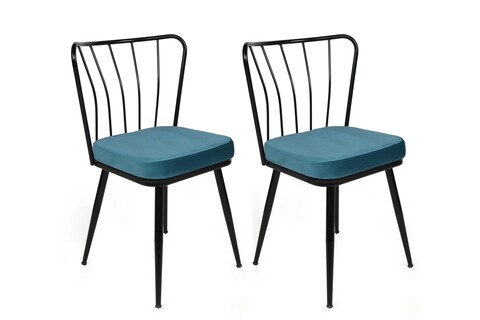 Set scaune 2 piese, Nmobb, Yıldız-952 V2, Metal, Albastru/Negru