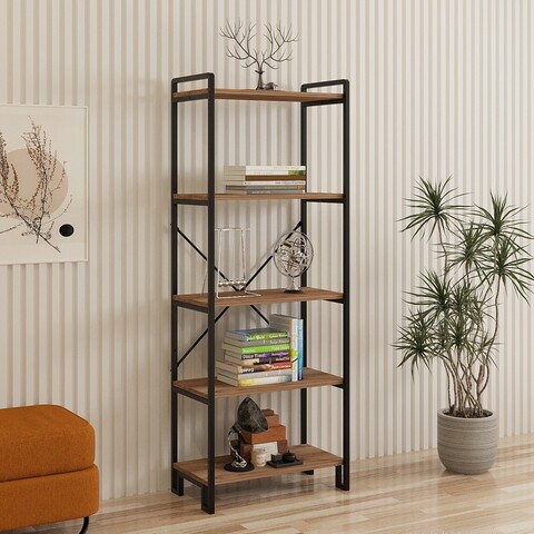 Corp biblioteca, Puqa Design, Abel, 30x60x156 cm, PAL, Pin Atlantic / Negru