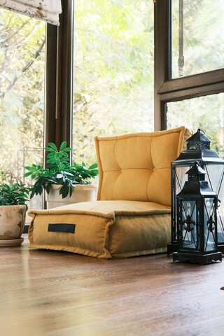 Bean Bag, Valovi, Omi, 60x62x60 cm, Textil, Galben mustar