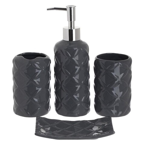 Set de baie Geometric, InArt, 4 piese, ceramica, gri