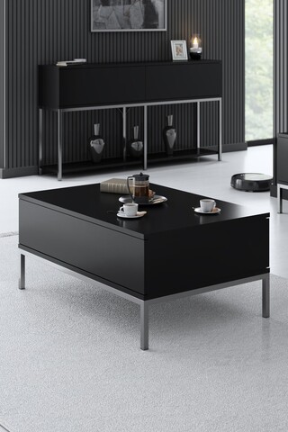 Masuta de cafea, Bexley, Lord, 90x40x60 cm, PAL, Negru/Argintiu