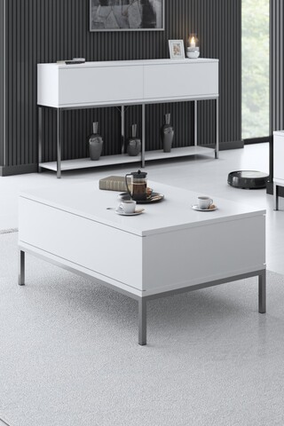 Masuta de cafea, Bexley, Lord, 90x40x60 cm, PAL, Alb / Argintiu