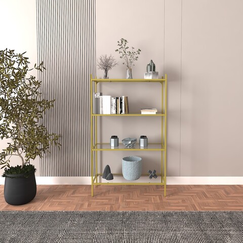 Corp biblioteca, Caliente, Marta, 80x126x30 cm, Sticla temperata, Auriu