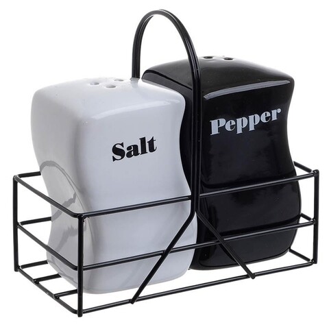 Set 2 solnite sare/piper, InArt, ceramica, alb/negru