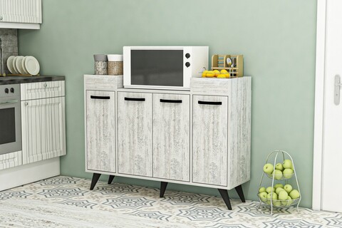 Dulap multifunctional, Coraline, Visar, 120x88 cm, PAL, Gri/Alb