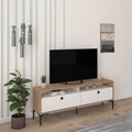 Comoda TV, Cugino, Eylul, 138x55x33.9 cm, PAL, Stejar / Alb