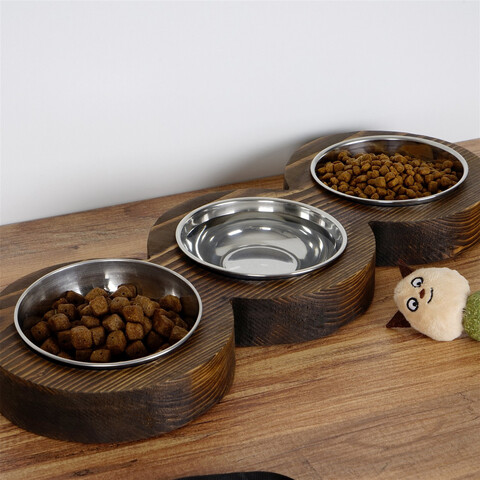 Bol pentru hrana animale de companie, Evila Originals, Pet010, Lemn, Maro