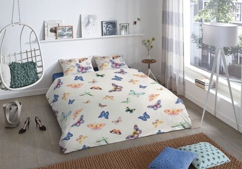 Lenjerie de pat pentru doua persoane, Good Morning, Fly, 100% bumbac, 3 piese, multicolor