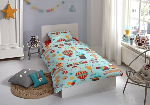 Lenjerie de pat pentru o persoana, Good Morning, Circus, 100% bumbac, 2 piese, multicolor