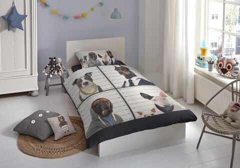 Lenjerie de pat pentru o persoana, Good Morning, Buck, 100% bumbac, 2 piese, multicolor