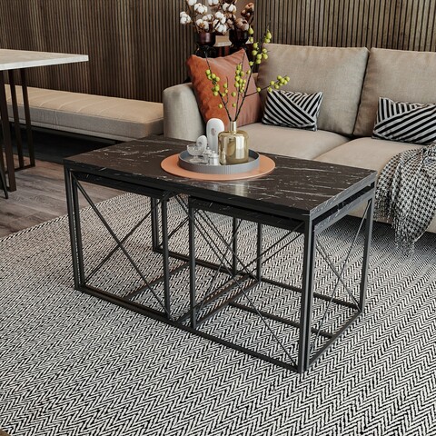 Set masute de cafea, Kalune Design, Defne, PAL, Negru