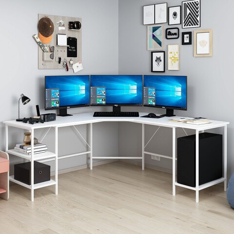 Birou, Minerva, Power L, 180x76x60 cm, PAL, Alb