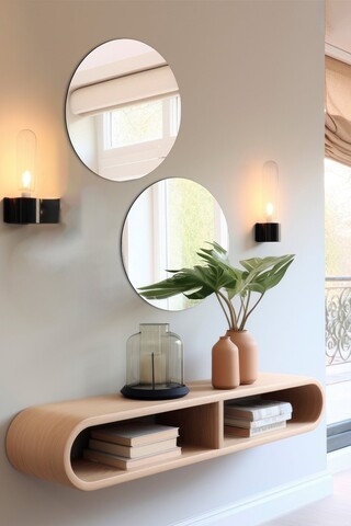 Oglinda decorativa, Mirrorland, Round, Oglinda acrilica;MDF, Argintiu