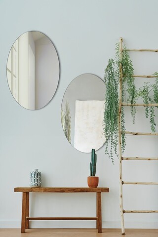 Oglinda decorativa, Mirrorland, Elliptical, Oglinda acrilica;MDF, Argintiu