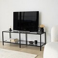 Comoda TV, Neostill, Basic, 130x45x40 cm, Sticla temperata, Gri închis/negru