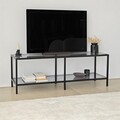 Comoda TV, Neostill, Basic, 130x45x40 cm, Sticla temperata, Gri închis/negru