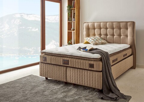 Saltea de pat, Niron, Majesty 160x200 cm Double Size Padded Luxury Soft Mattress, Copertă: țesătură specială tricotată, Alb/Maro