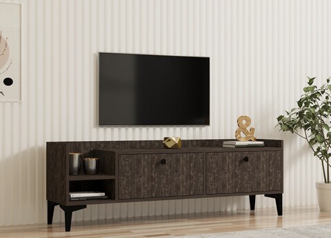 Comoda TV, Puqa Design, Heflin, 150x50x36 cm, PAL, Maro inchis