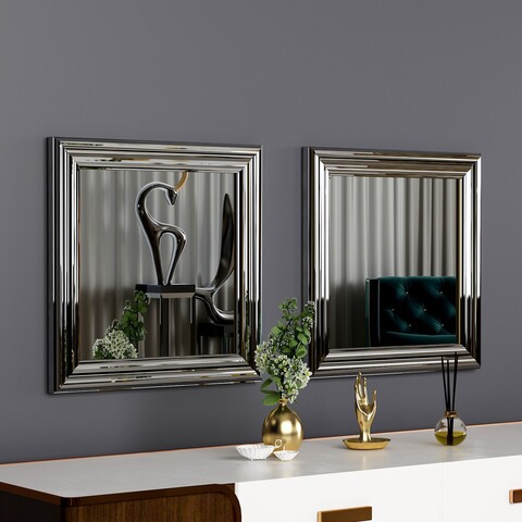 Set 2 oglinzi decorative, Siam, Bale, MDF , Argintiu