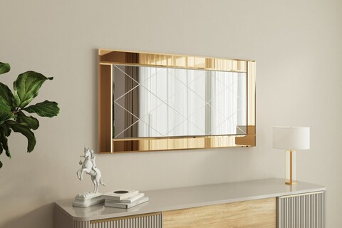 Oglinda decorativa, Siam, Pierre, 60x120x2 cm, MDF , Bronz / Alb
