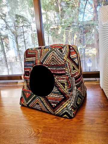 Pat pentru animale de companie, Valovi, Mei, 42x42x42 cm, Textil, Multicolor