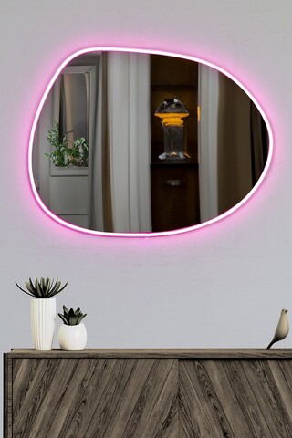 Oglinda cu Iluminare Led, Mirrorland, Piago, Oglinda acrilica;MDF, Roz