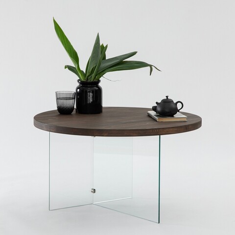 Masuta de cafea, Neostill, Serenity, 70x40 cm, Sticla temperata, Transparent/Nuc