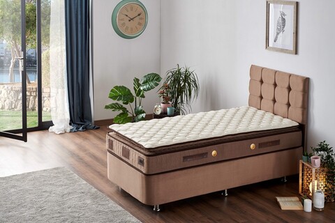 Saltea de pat, Niron, W Cotton 120x200 cm Single Size Firm Mattress, Husă: %100 Bumbac tricotat, Alb/Maro