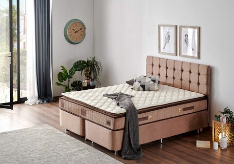 Saltea de pat, Niron, W Cotton 140x200 cm Double Size Firm Mattress, Husă: %100 Bumbac tricotat, Alb/Maro