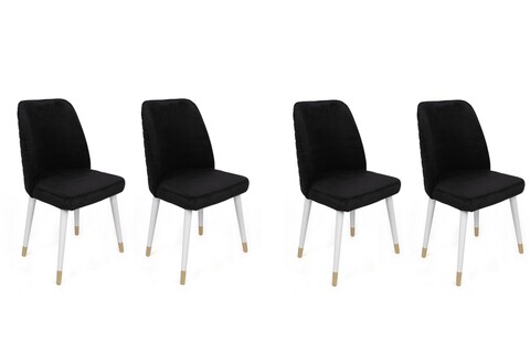 Set scaune 4 piese, Nmobb, Hugo-406 V4, Metal, Negru / Alb / Auriu