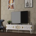Comoda TV, Olivia, Ritim, 180x44.6x29.6 cm, PAL , Alb/Auriu