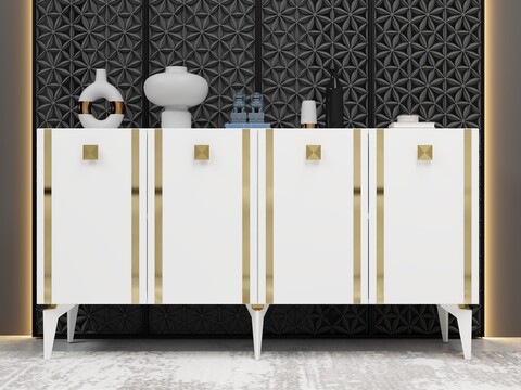 Consola, Olivia, Doruk, 150x79x40 cm, PAL , Alb/Auriu