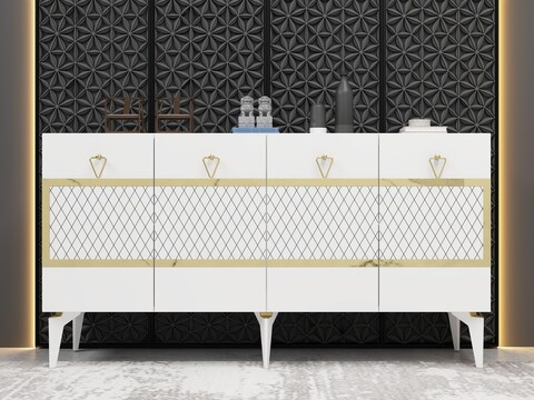 Consola, Olivia, Ipek, 150x79x40 cm, PAL , Alb/Auriu