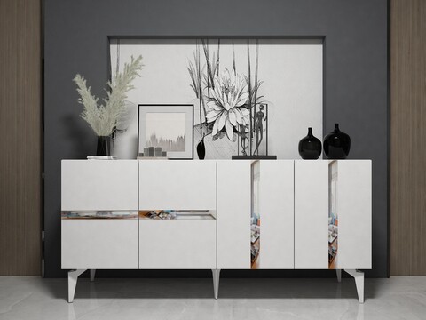 Consola, Olivia, Vania, 150x40x79 cm, PAL , Alb / Argintiu