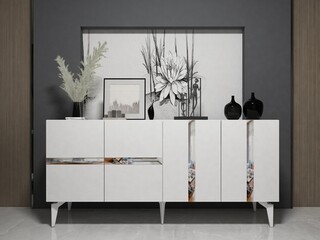 150x40x79 cm, Alb;Argintiu