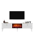 Comoda TV, Olivia, Arona Fireplace, 150x44 cm, PAL , Alb