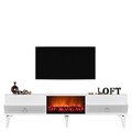 Comoda TV, Olivia, Arona Fireplace, 150x44 cm, PAL , Alb