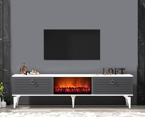Comoda TV, Olivia, Arona Fireplace, 150x44.6x29.6 cm, PAL , Alb / Antracit