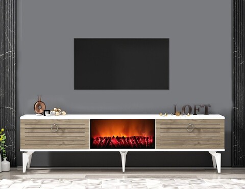 Comoda TV, Olivia, Arona Fireplace, 150x44.6x29.6 cm, PAL , Alb/Maro