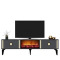 Comoda TV, Olivia, Doruk Fireplace, 150x44.6x29.6 cm, PAL , Antracit / Aur