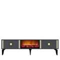 Comoda TV, Olivia, Doruk Fireplace, 150x44.6x29.6 cm, PAL , Antracit / Aur
