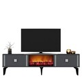 Comoda TV, Olivia, Doruk Fireplace, 150x44.6x29.6 cm, PAL , Antracit / Argintiu