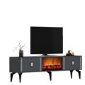 Comoda TV, Olivia, Doruk Fireplace, 150x44.6x29.6 cm, PAL , Antracit / Argintiu