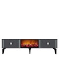 Comoda TV, Olivia, Doruk Fireplace, 150x44.6x29.6 cm, PAL , Antracit / Argintiu