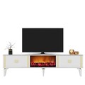 Comoda TV, Olivia, Doruk Fireplace, 150x44 cm, PAL , Alb/Auriu