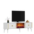 Comoda TV, Olivia, Doruk Fireplace, 150x44 cm, PAL , Alb/Auriu