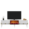 Comoda TV, Olivia, Doruk Fireplace, 150x44 cm, PAL , Alb/Auriu